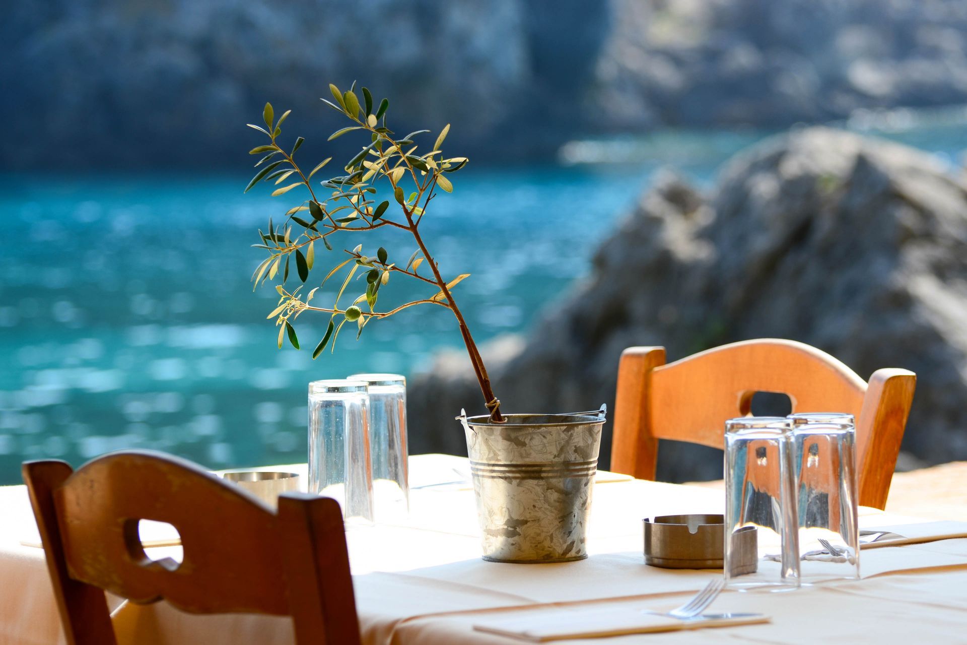 Beautiful restaurant by the sea in Greece