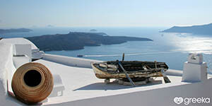 The views from the installation of Homeric Poerms Hotel in Santorini, Firostefani village